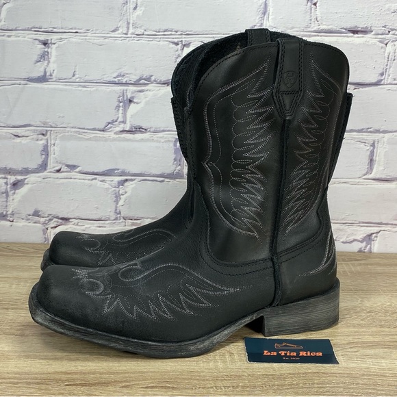 Ariat Rambler Phoenix Black Leather Western Cowboy Boots - Picture 3 of 9